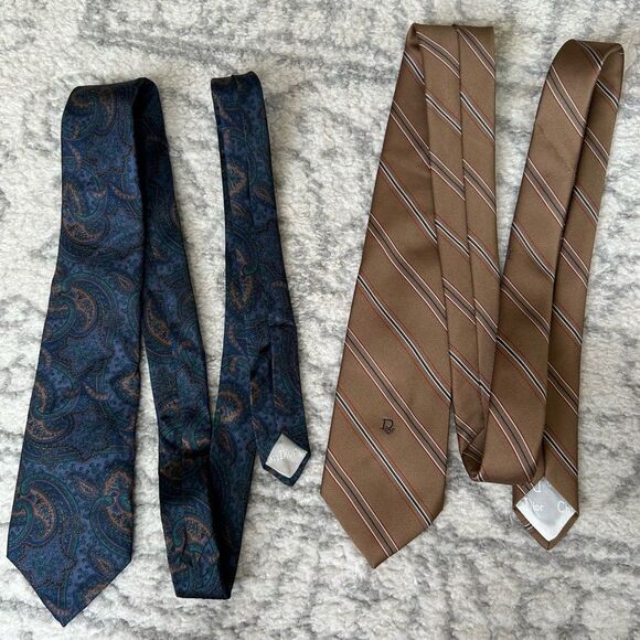 Lot of 2 | Vintage Christian Dior Silk Ties - Paisley and Diagonal Stripes - Picture 1 of 6